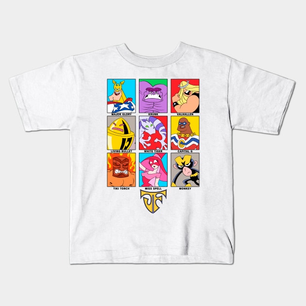 The Justice Friends Kids T-Shirt by FlamingFox